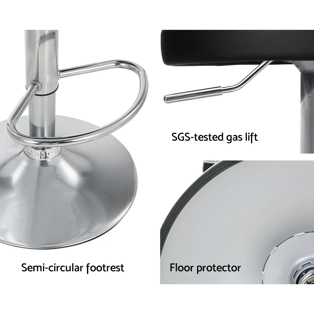 Set of 4 Hobart Bar Stools PU Leather Gas Lift - Black - Nurns