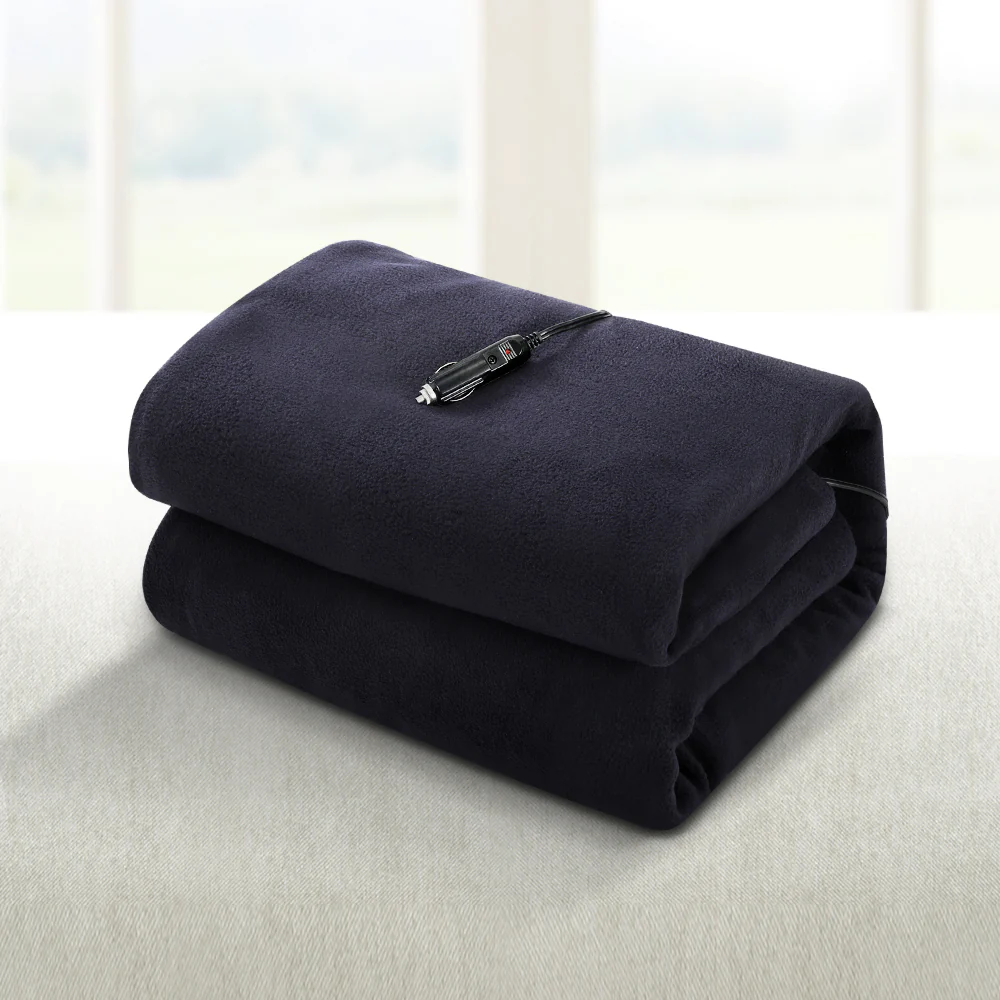 Watson Electric Throw Soft Blanket Heated Car Truck Rug Travel Camping 12V DC Auto - Navy Blue - Nurns
