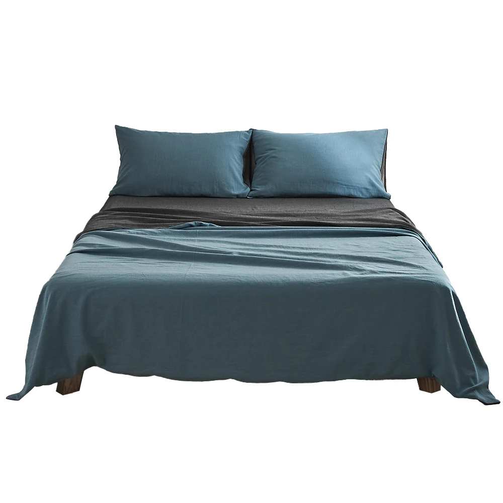 Double Cosy Club Cotton Bed Sheets Set Blue Grey Cover - Nurns