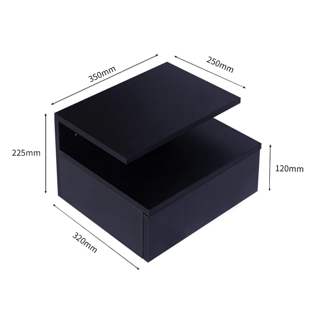 Set of 2 Digby LED Bedside Tables LED Side Table Storage Floating Nightstand X2 - Black - Nurns