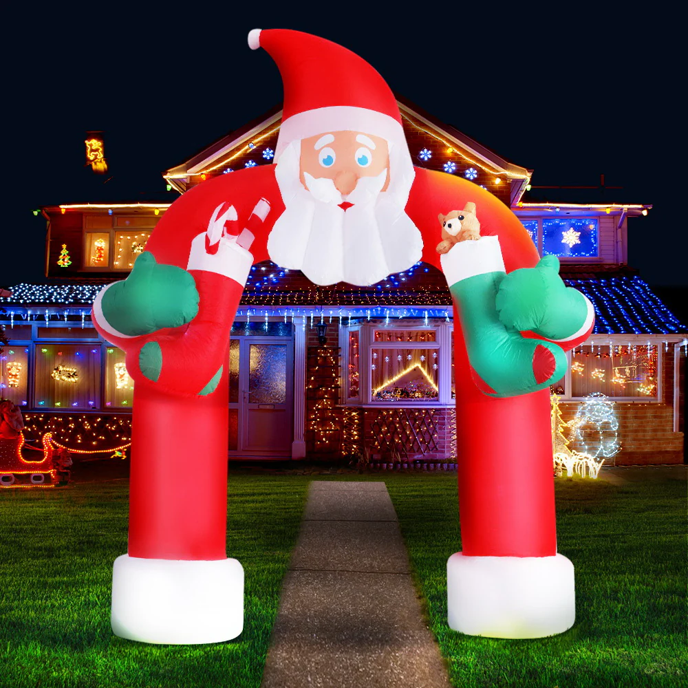 Santa Archway Christmas Inflatable Outdoor Decorations Xmas Lights - 2.3M - Nurns