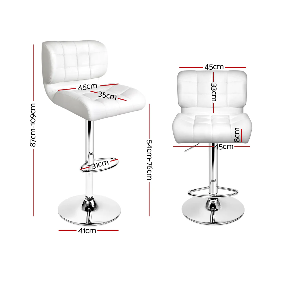 Set of 4 Genoa PU Leather Gas Lift Bar Stools - White & Chrome - Nurns