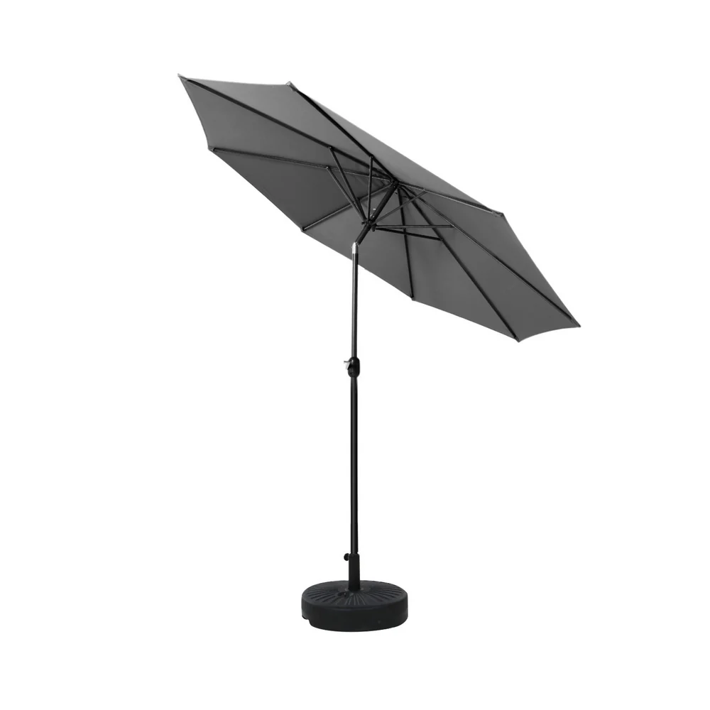 Instahut 2.7m Outdoor Umbrella w/Base Pole Stand Garden Sun Charcoal - Nurns