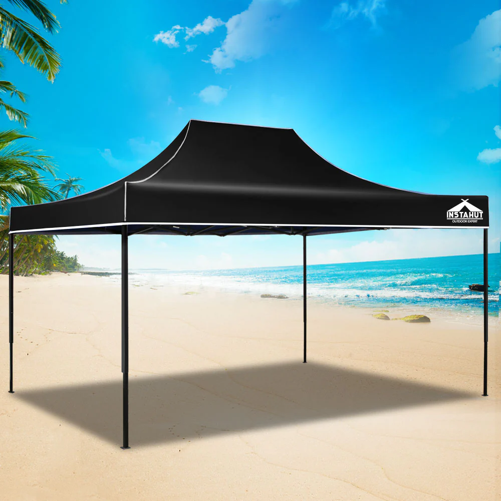 Instahut Gazebo Pop Up Marquee 3x4.5 Folding Tent 500D Wedding Camping Black - Nurns