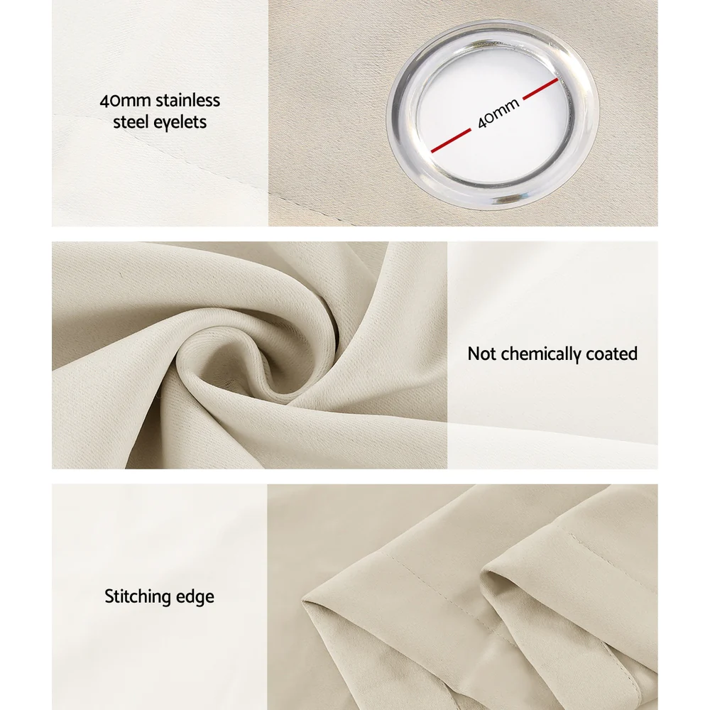 Set of 2 132x160cm Blockout Sheer Curtains Beige - Nurns