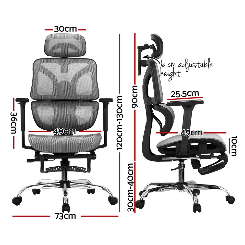 Artiss Ergonomic Office Chair Footrest Grey - Nurns