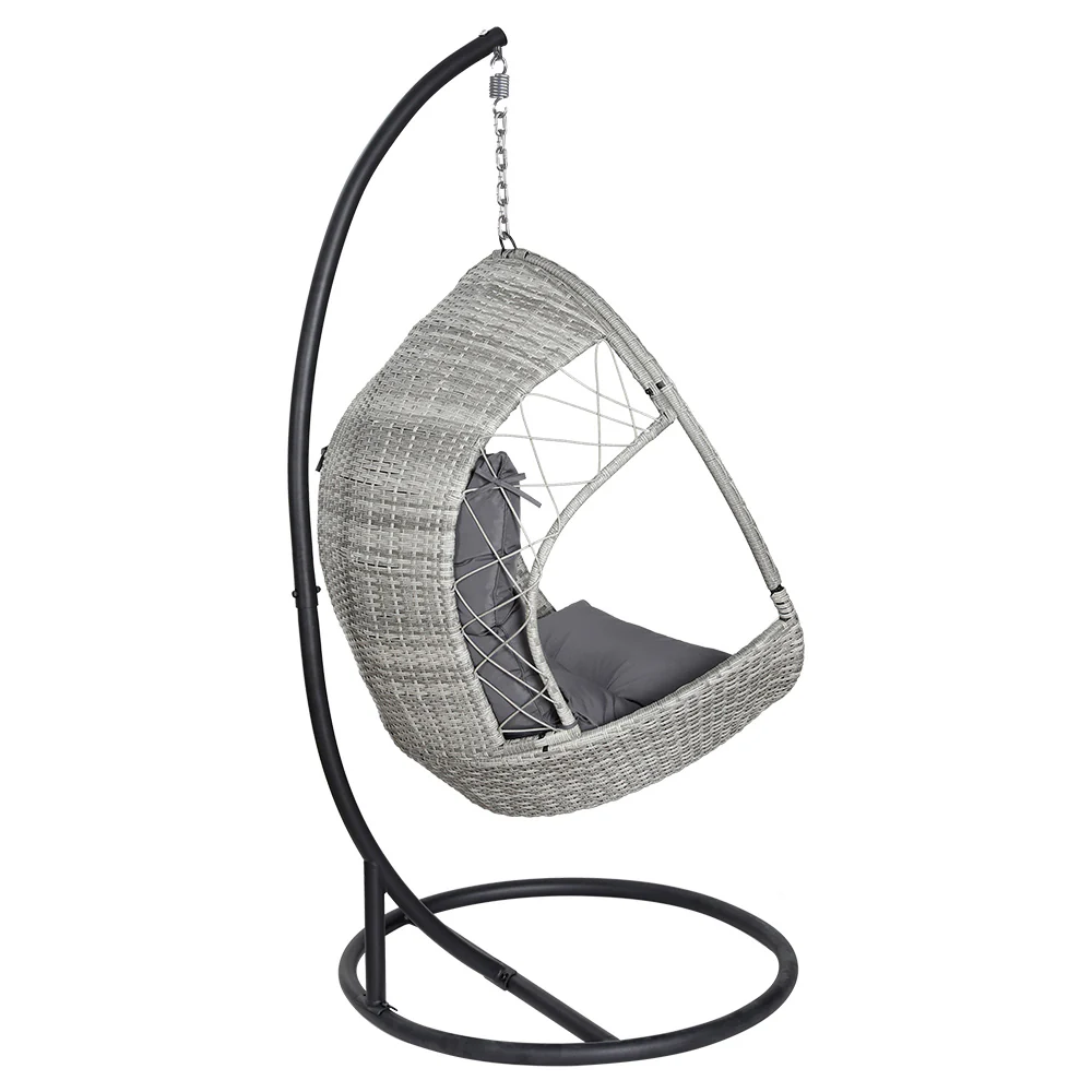 Layla Outdoor Egg Swing Chair with Stand Cushion Wicker Armrest - Light Grey - Nurns