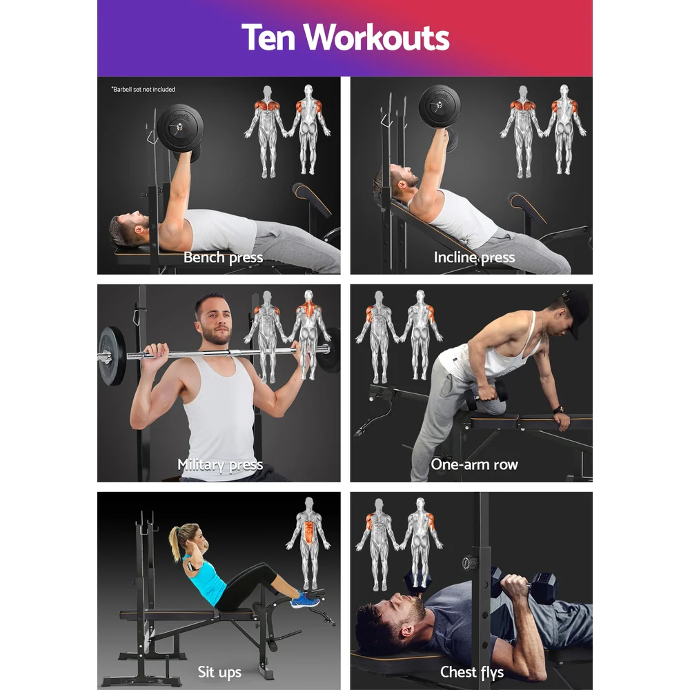 Everfit Weight Bench 10 in 1 Bench Press Home Gym Station 330kg Capacity - Nurns