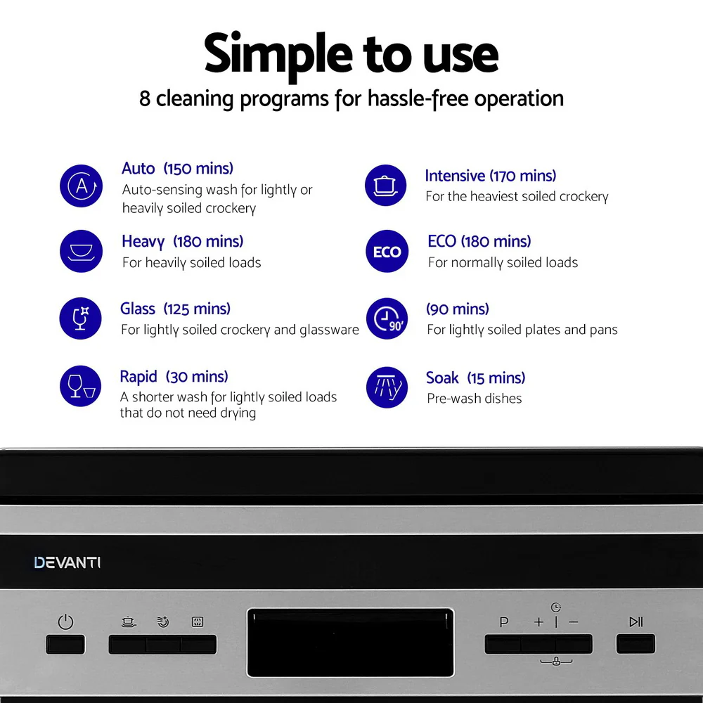 Devanti 10 Place Settings Freestanding Dishwasher Black - Nurns