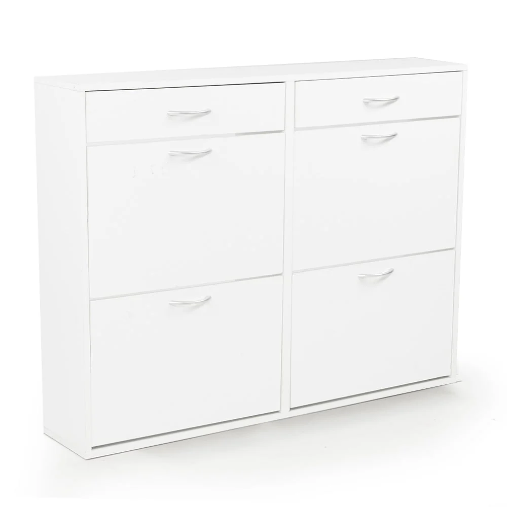 Sarantino 24 Pairs Shoe Cabinet Rack Storage Cupboard Organiser Shelf White Drawers Chest - Nurns