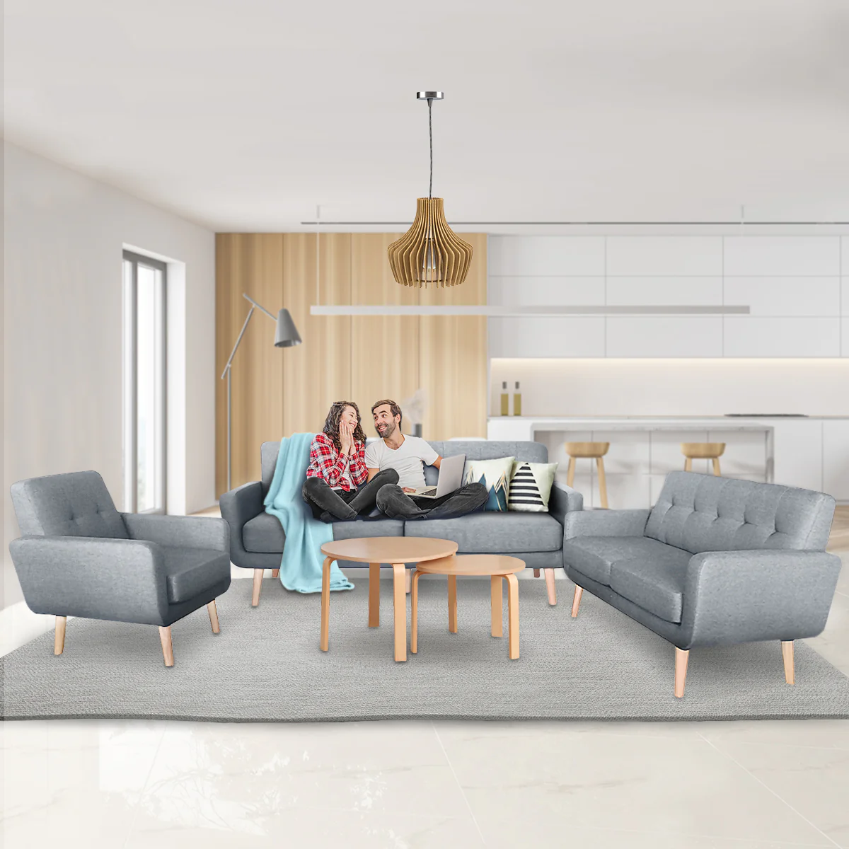 Maya 6-Seater Linen Futon Couch Sofa Set - Light Grey - Nurns