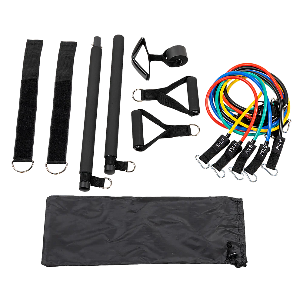Exercise Pilates Bar Kit Resistance Bands Yoga Fitness Stretch Workout Gym - Nurns