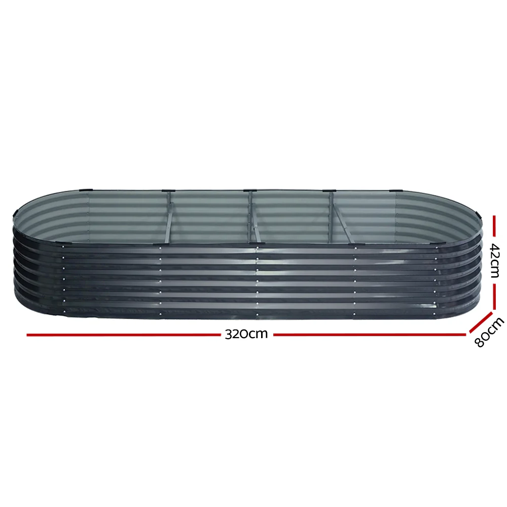 Garden Bed 320x80x42cm Oval Planter Box Raised Container Galvanised - Nurns