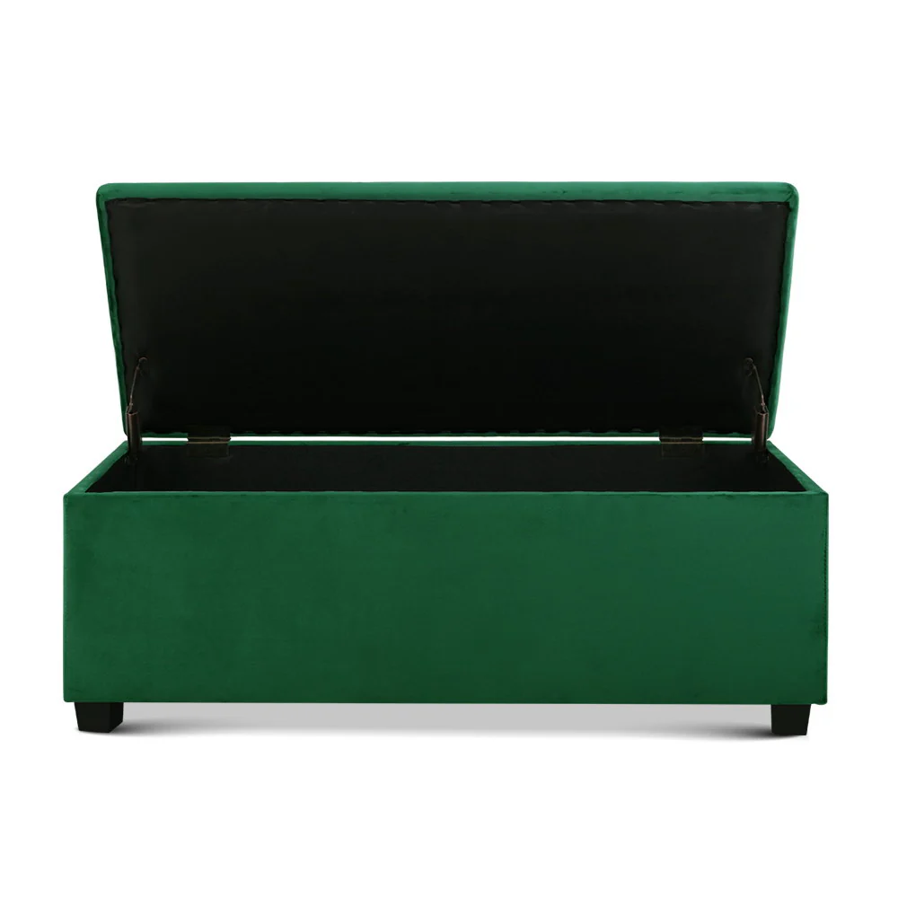 Storage Ottoman Blanket Box 97cm Velvet Green - Nurns