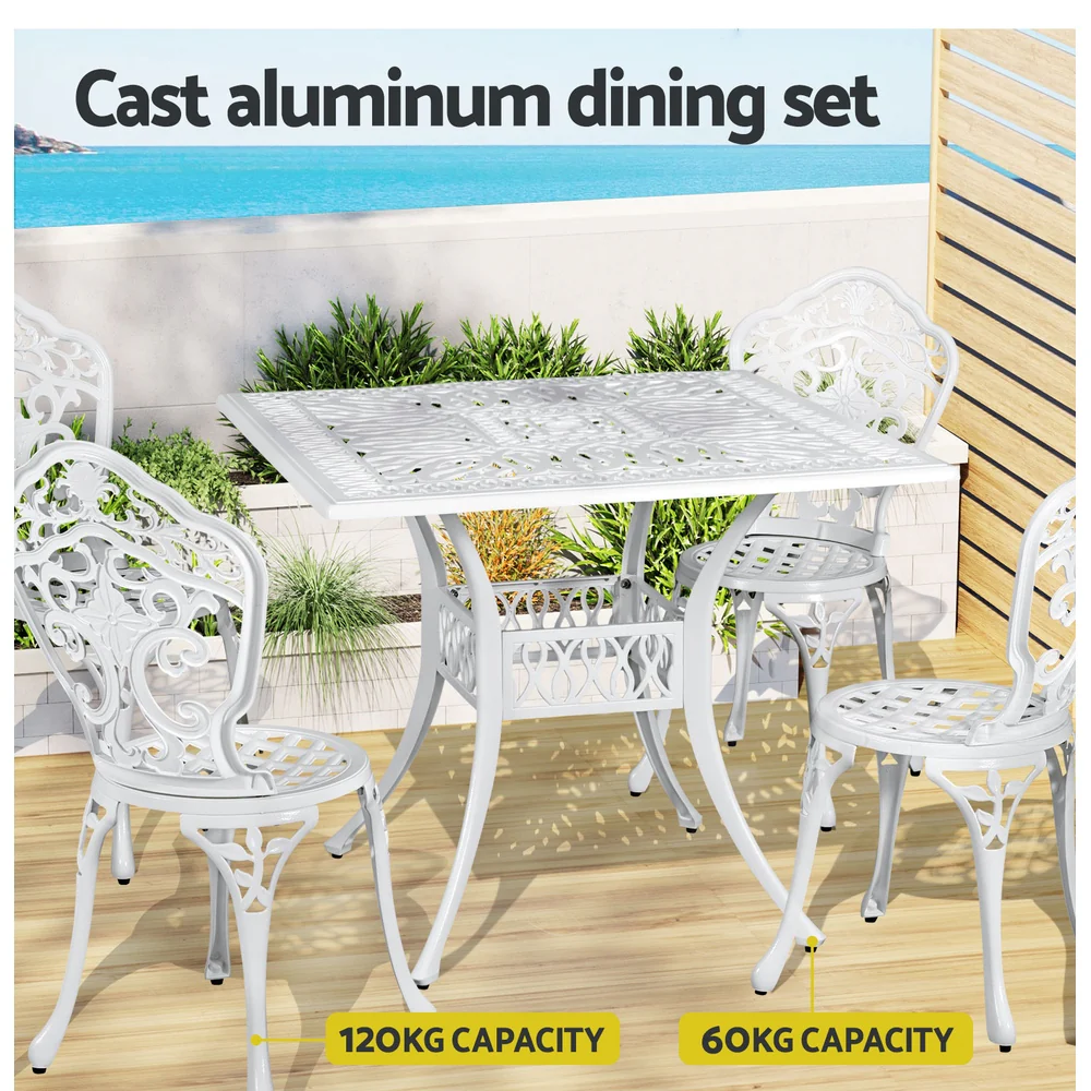 Mindy 4-Seater Outdoor Dining Set Chairs Table Cast Aluminium Patio 5-Piece Outdoor Dining Set - White - Nurns