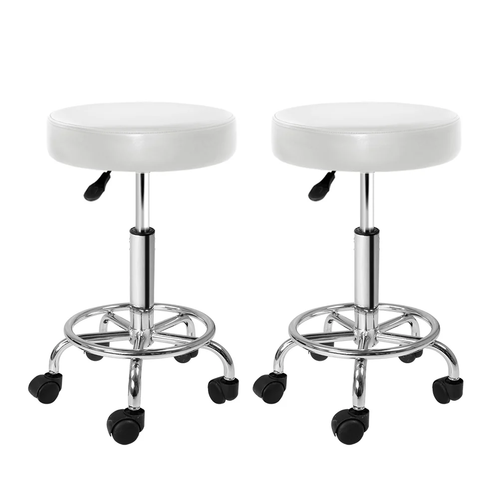 Set of 2 Salon Stool Round Swivel Chair White - Nurns