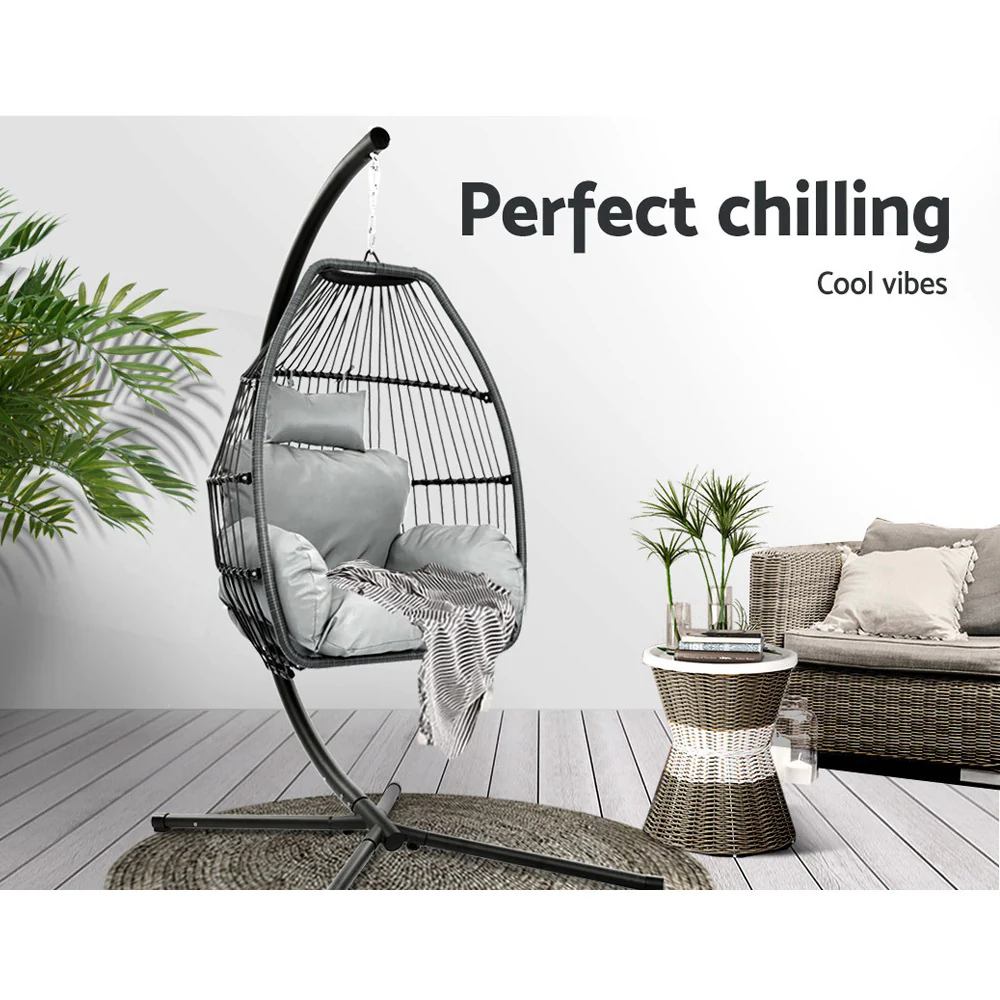 Halle Egg Hanging Swing Chair Stand Pod Wicker - Grey - Nurns