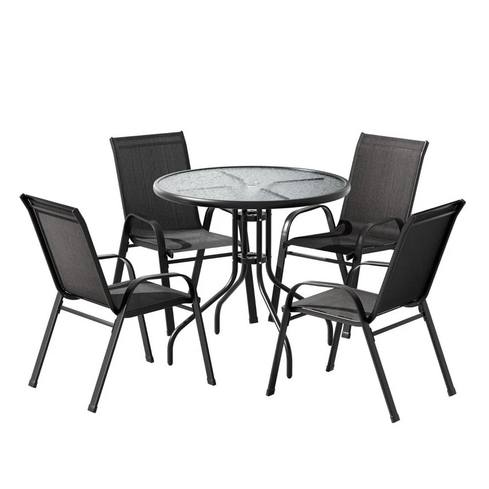 Yara 4-Seater Table and Chairs Patio Furniture 5-Piece Outdoor Dining Set - Black - Nurns