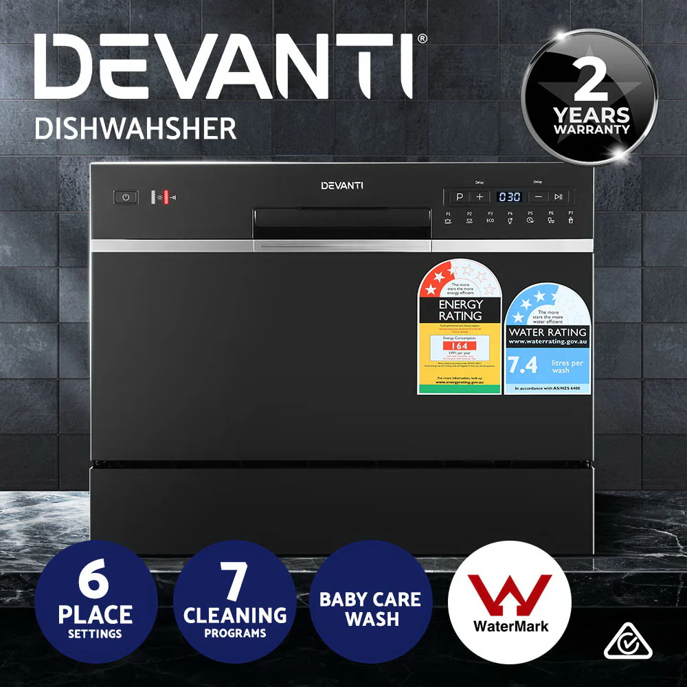 Devanti 6 Place Settings Benchtop Dishwasher Black - Nurns
