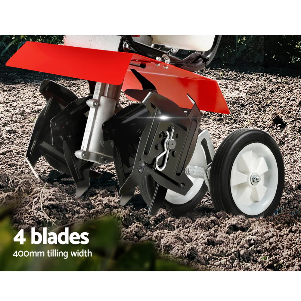 88CC Tiller Garden Cultivator Rototiller 4 Blades Soil Plower Rotary Hoe - Nurns