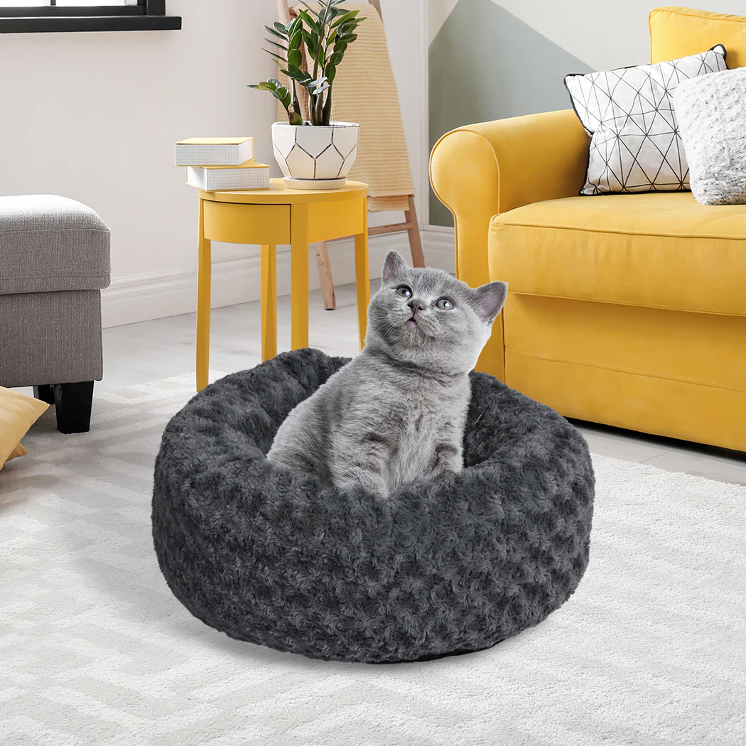 SMALL Cat Beds Calming Warm Soft Plush - Dark Grey - Nurns