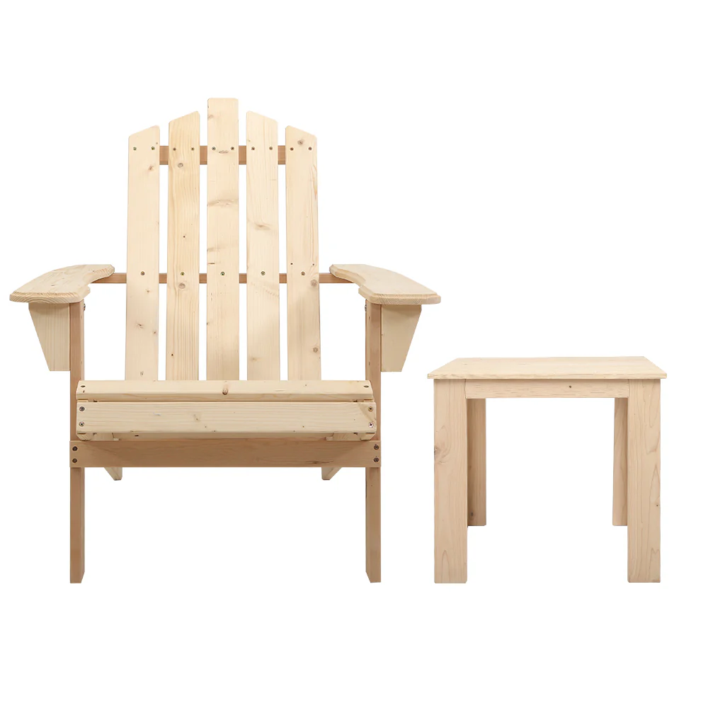 Adirondack Gardeon 3PC Outdoor Table and Chairs Wooden Beach Chair Natural - Nurns