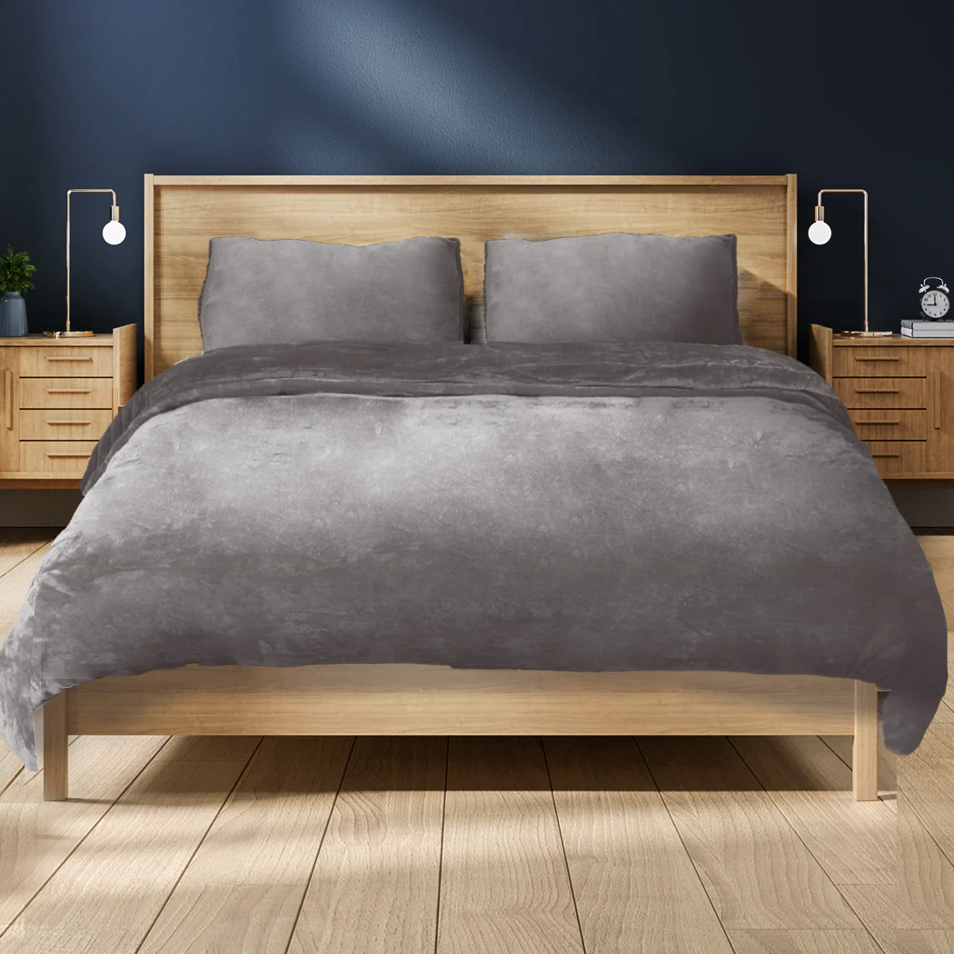 DOUBLE Luxury Flannel Quilt Cover with Pillowcase - Silver Grey - Nurns