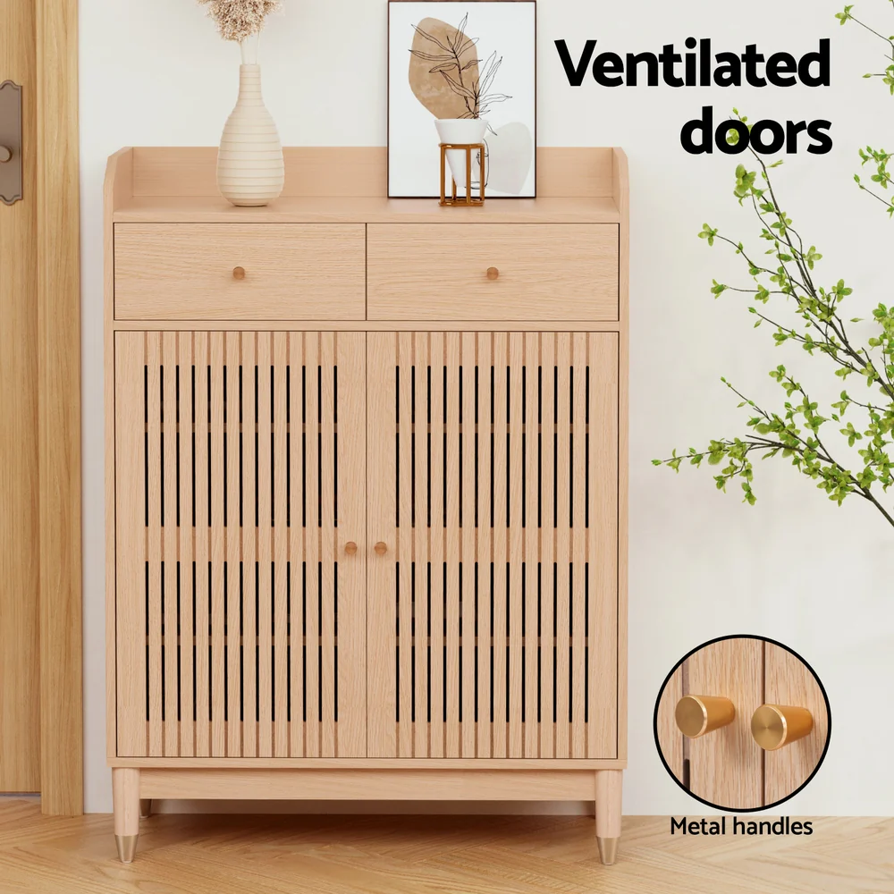 Artiss Shoe Rack Cabinet 4-Tier 16 Pairs Pine - Nurns