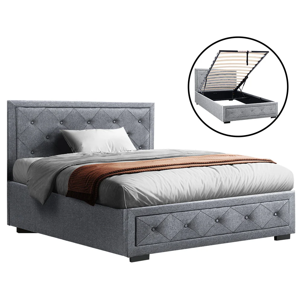 Savannah Bed Frame Fabric Gas Lift with Storage - King Single - Nurns