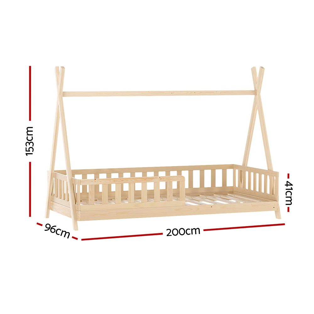 Nivena Bed Frame Wooden Kids House Frames - Oak Single - Nurns