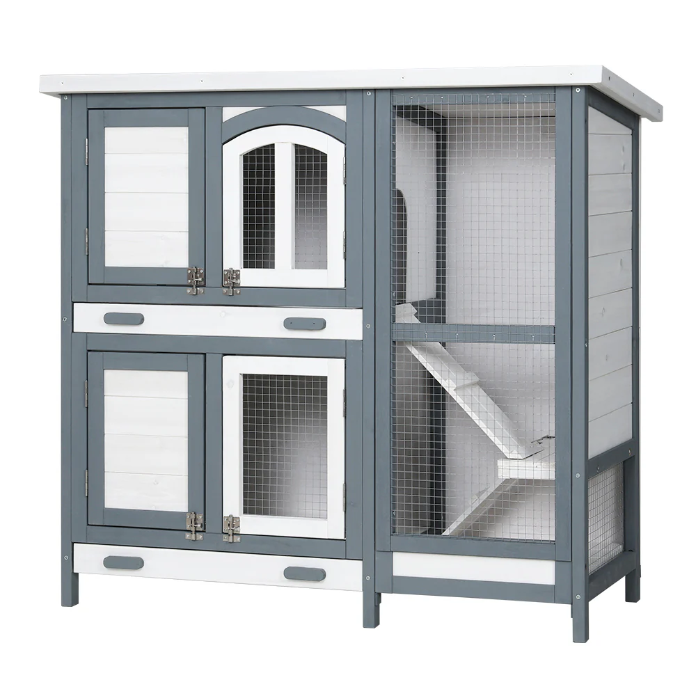 Rabbit Hutch Large Chicken Coop Wooden House Run Cage Pet Bunny Guinea Pig - Nurns