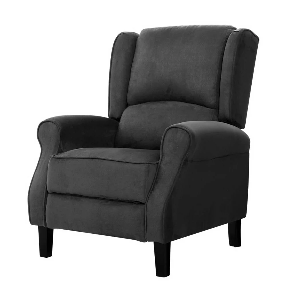 Perseus Recliner Chair Adjustable Lounge Soft Suede Armchair Couch - Charcoal - Nurns