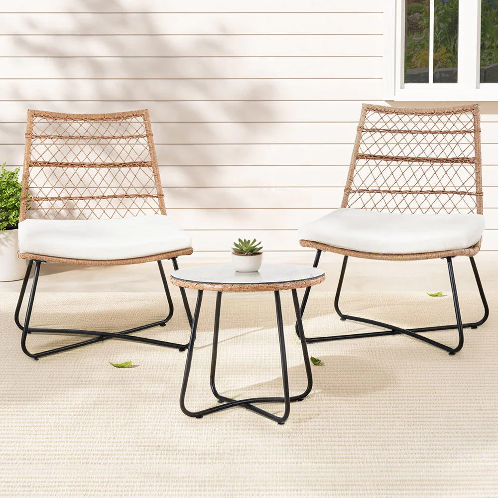 Mavies 2-Seater Wicker Table & Chairs Patio Furniture 3-Piece Bistro Set - Brown - Nurns