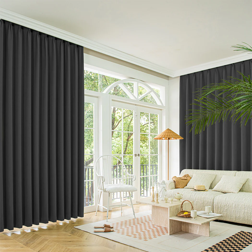 Set of 2 180x250 Blockout Curtains Chenille - Dark Grey - Nurns