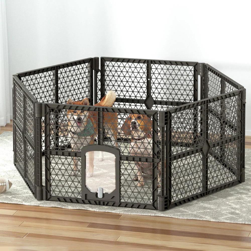 Pet Dog Playpen Enclosure 6 Panel Fence Puppy Cage Plastic Play Pen Fold - Nurns