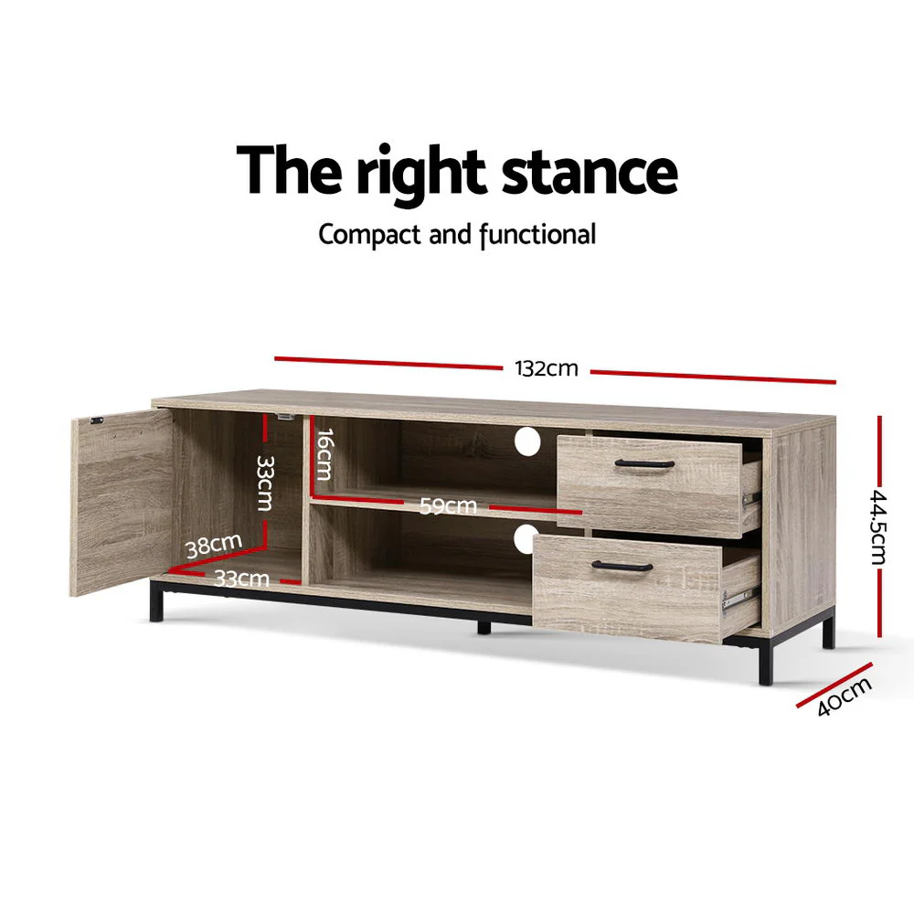 Maja 132cm TV Cabinet Entertainment Unit Stand Industrial Wooden Metal Frame - Oak - Nurns