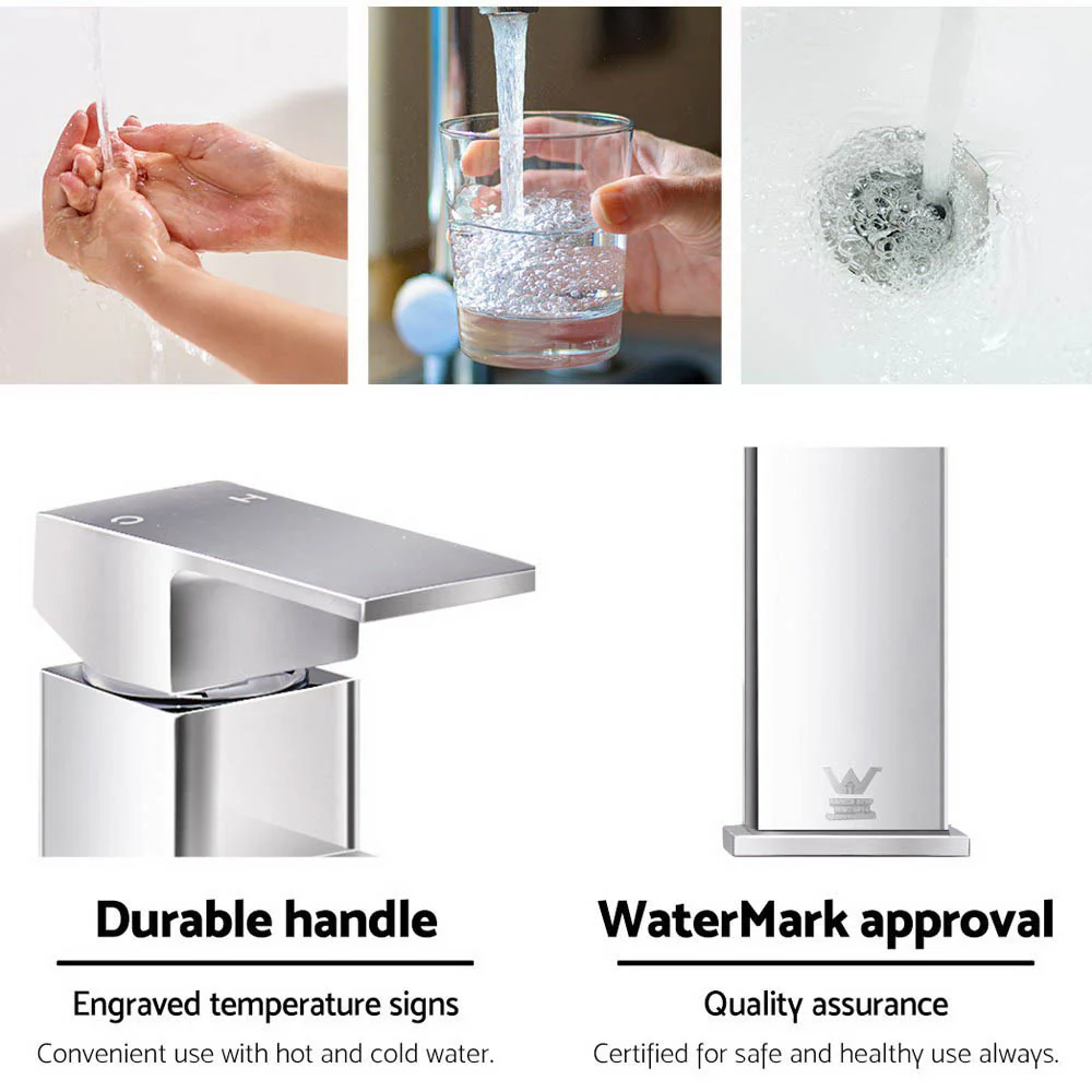 Bathroom Basin Mixer Tap Square Tall Faucet Vanity Laundry Chrome - Nurns