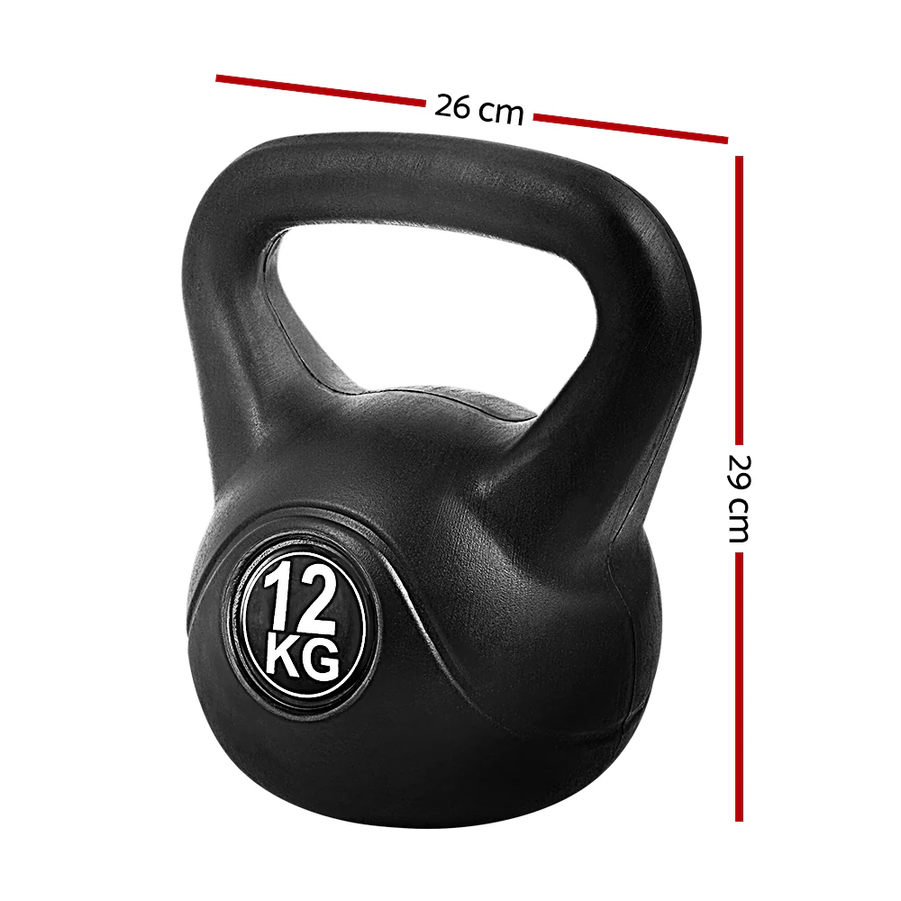 Everfit 12kg Kettlebell Set Weight Lifting Bench Dumbbells Kettle Bell Gym Home - Nurns