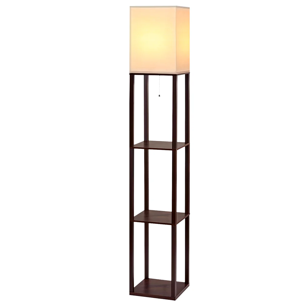 Floor Lamp 3 Tier Shelf Storage LED Light Stand Home Room Vintage White - Nurns