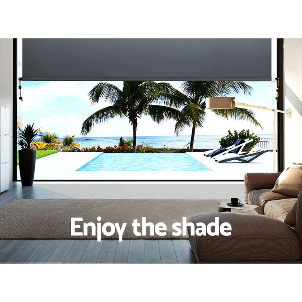 Instahut Outdoor Blinds Blackout Roll Down Awning Window Shade 2.4x2.5M Grey - Nurns