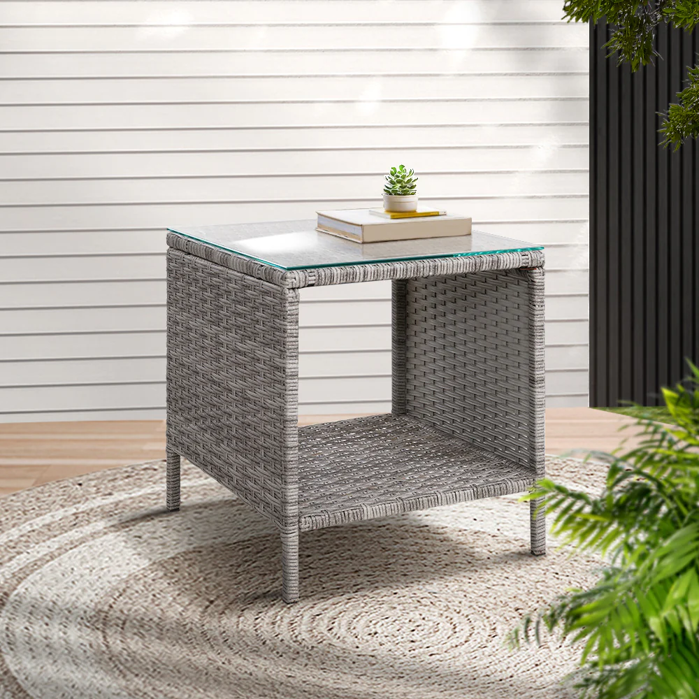 Dawley Side Table Coffee Patio Outdoor Furniture Rattan Desk Indoor Garden - Grey - Nurns