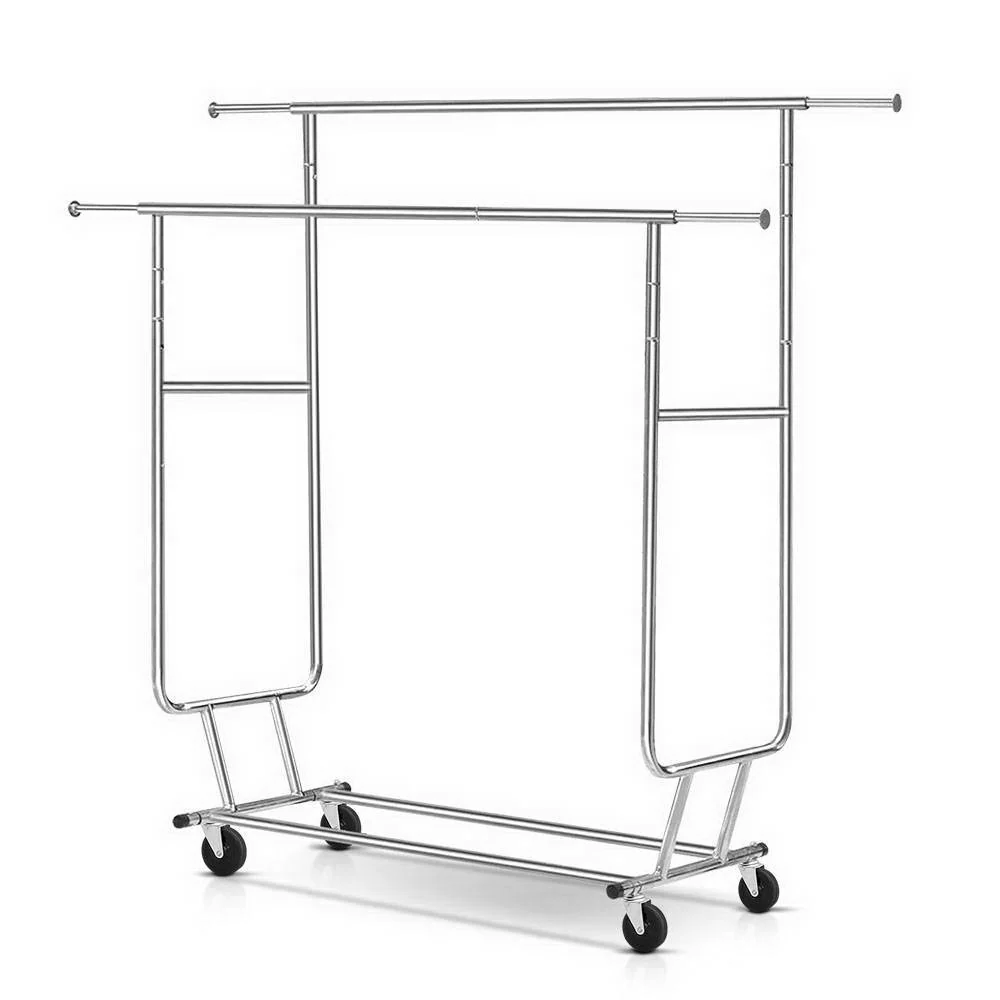 Clothes Rack Airer Double Rail Coat Stand Adjustable Hanger - Nurns