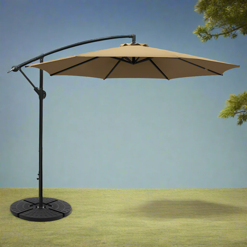 Instahut 3m Outdoor Umbrella w/Base Cantilever Beach Garden Patio Beige - Nurns