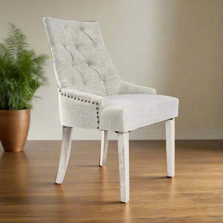 Sybil Set of 4 French Provincial Dining Chair Oak Leg - Cream - Nurns