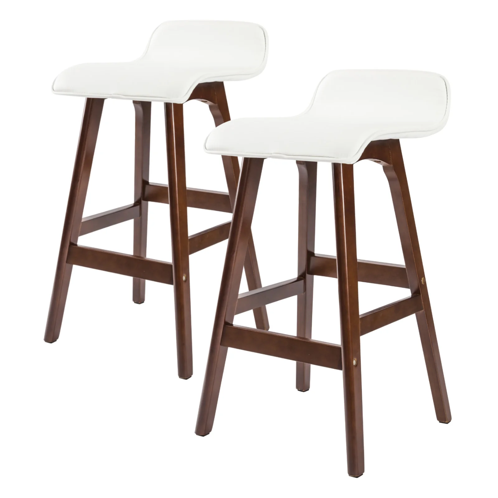 Set of 2 Cambridge Wooden Bar Stool Dining Chair Leather - White & Brown - Nurns