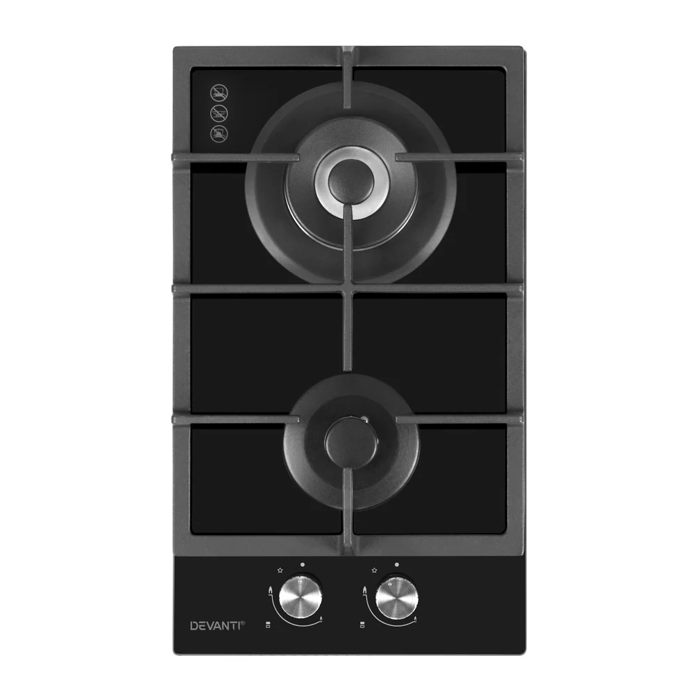 Devanti Gas Cooktop 30cm 2 Burner Black - Nurns