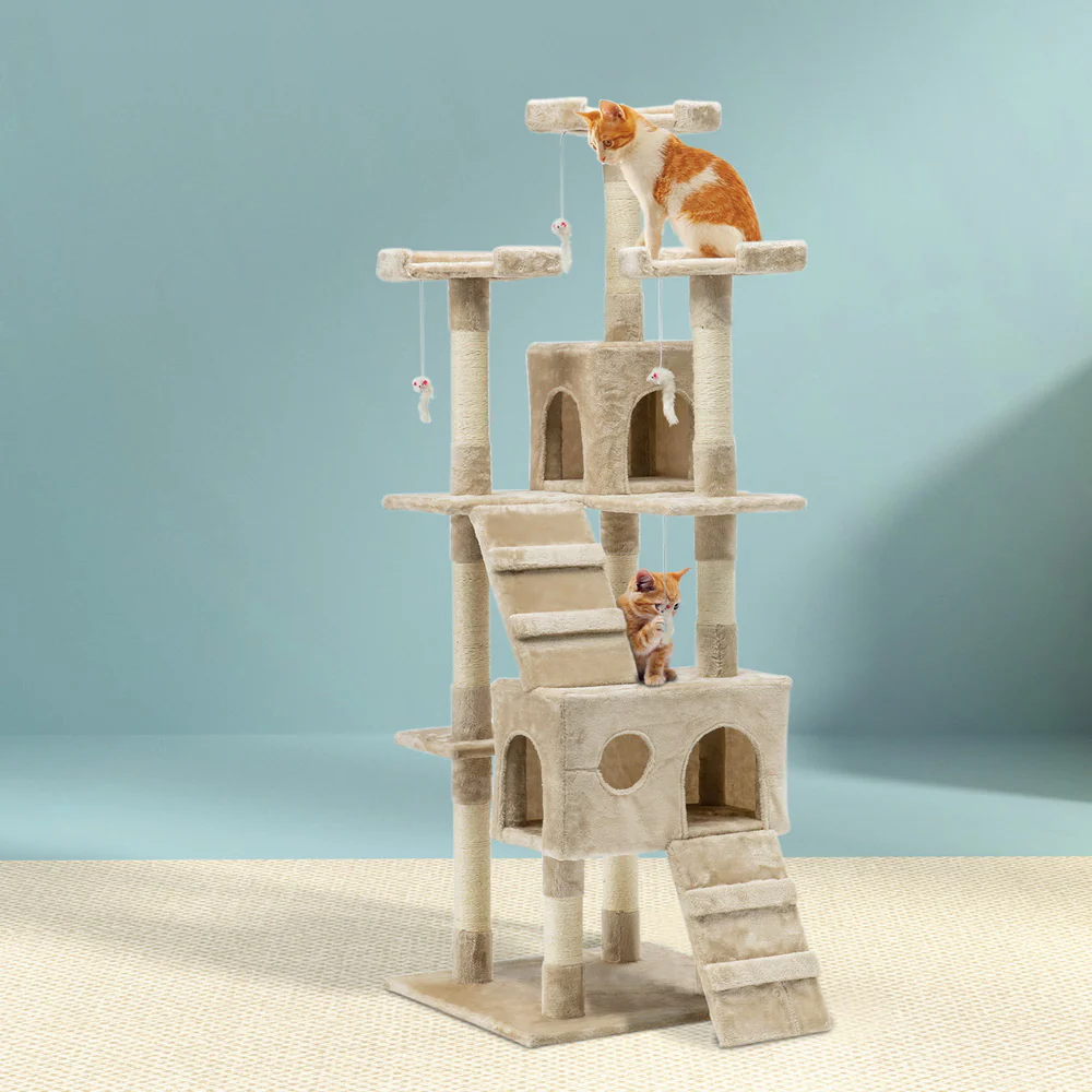 Cat Tree 180cm Trees Scratching Post Scratcher Tower Condo House Furniture Wood - Beige - Nurns