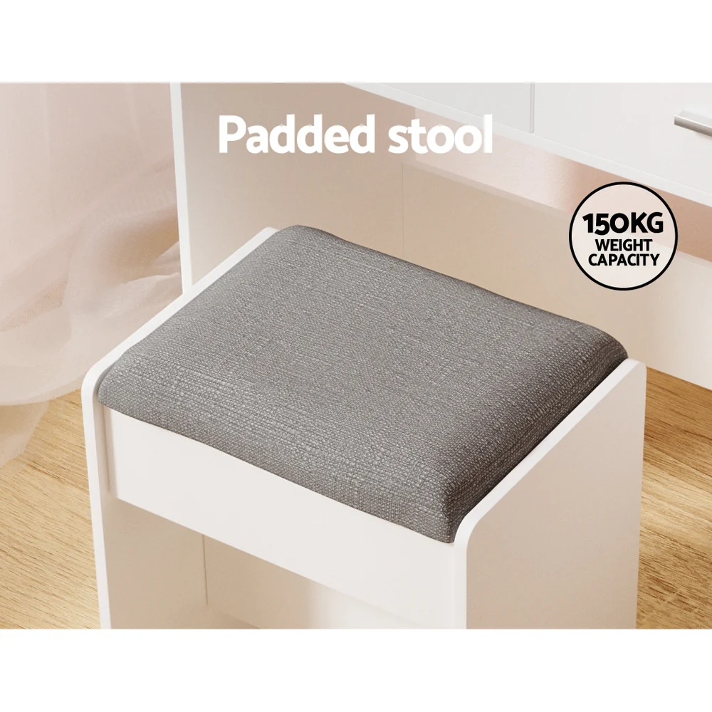 Dressing Table Set Stool 10 LED Bulbs - White - Nurns