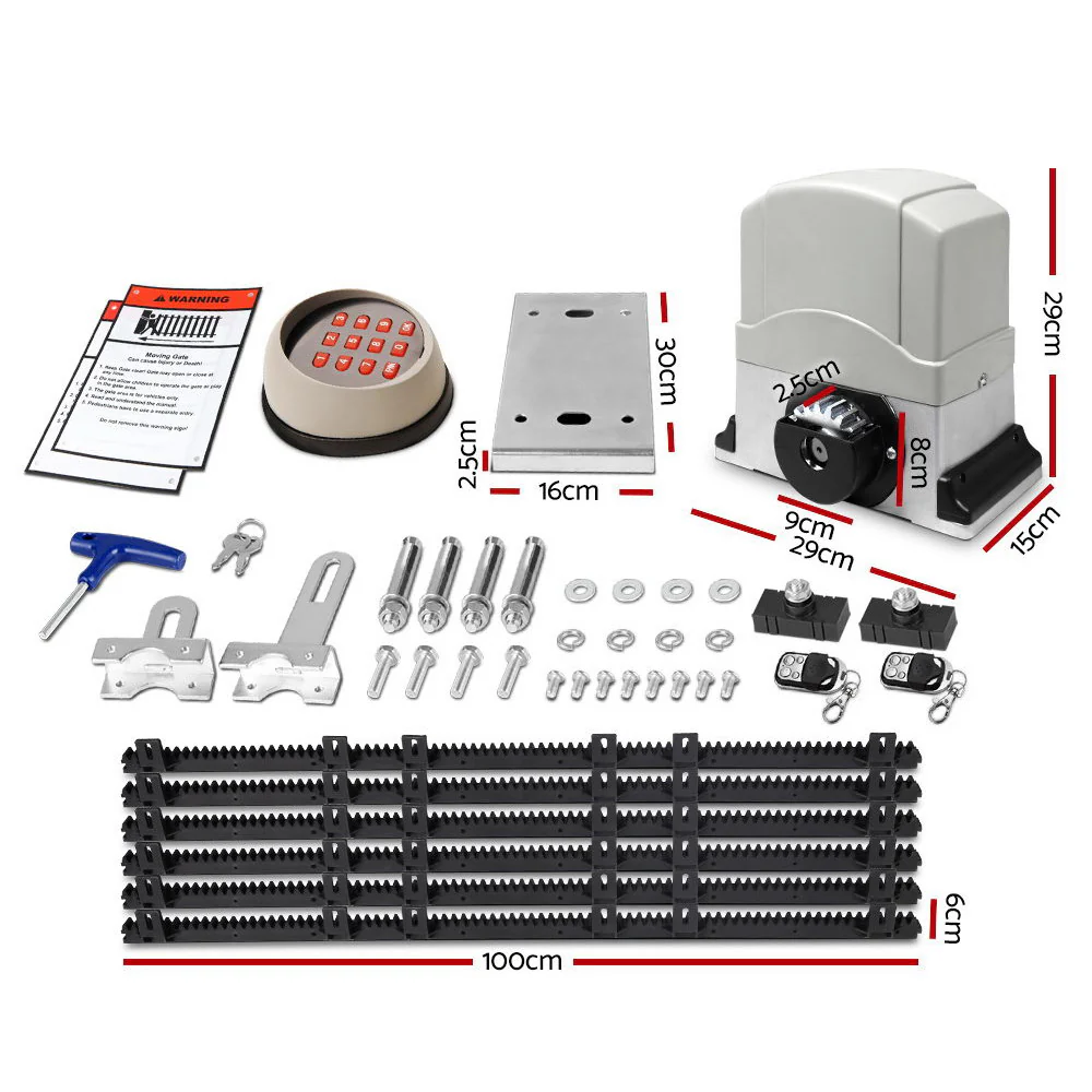 Auto Electric Sliding Gate Opener 1200kg Keypad 6m Rails - Nurns