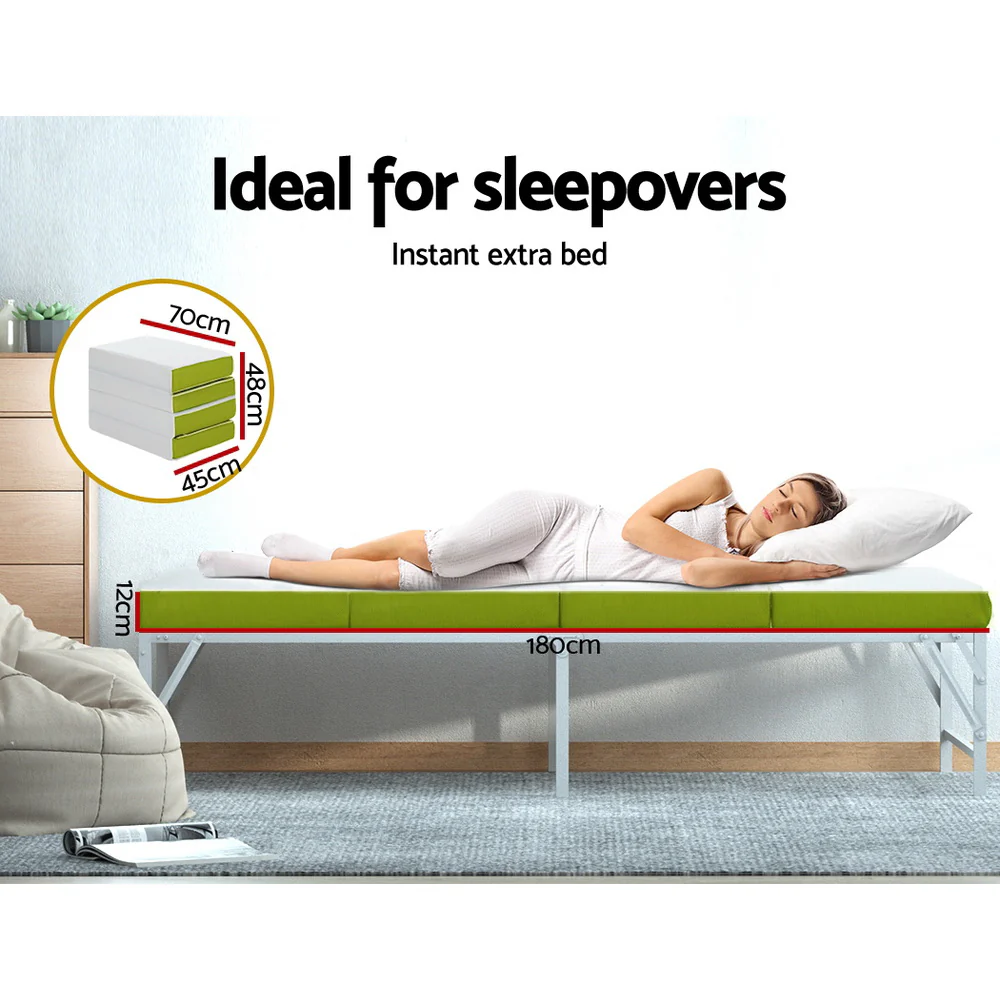 Andrew 12cm Foldable Mattress 4-FOLD Folding Bed Mat Camping Single Green - Single - Nurns